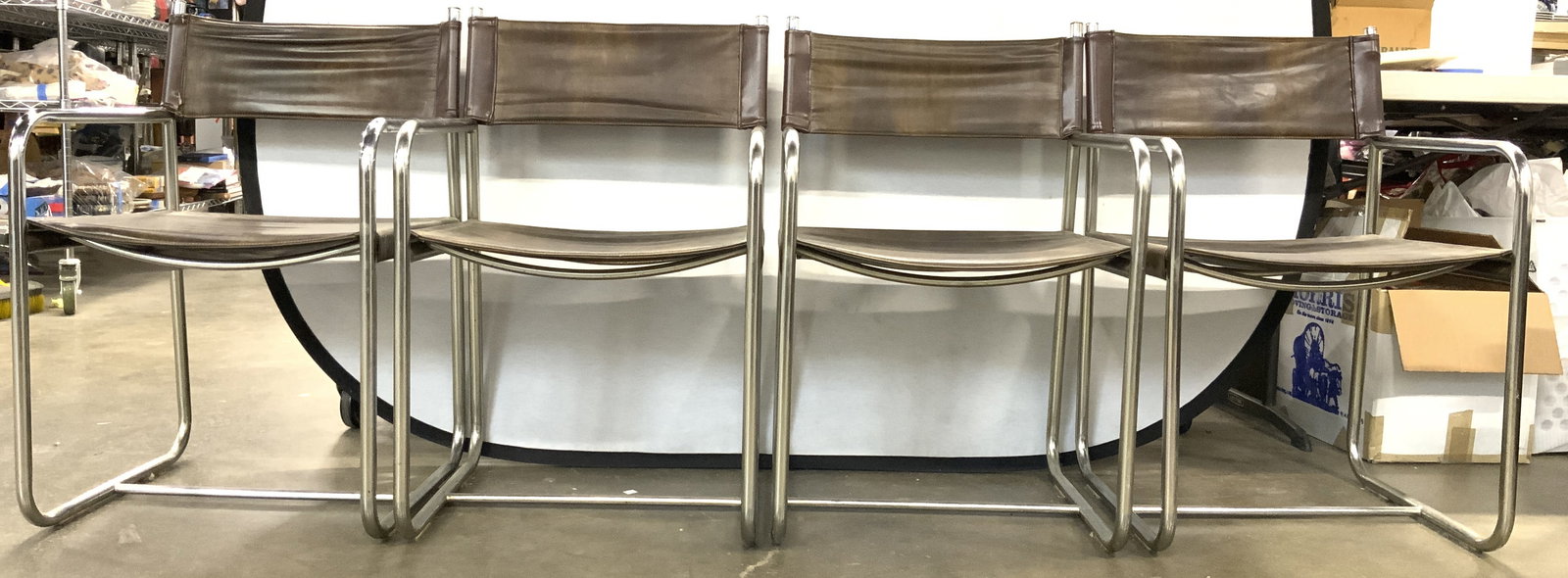 Set 4 MCM Tubular Chrome & Leather Armchairs (1 of 8)