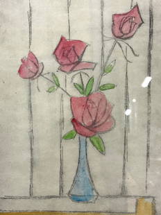 ATTR Bernard Buffet Colored Block Etching: Signed in lower right corner in graphite, Bernard Buffet, E.A. Backside is marked with previous gallery stamp. Subject depicts a colored vase with roses on a table Framed in black wooden frame with of