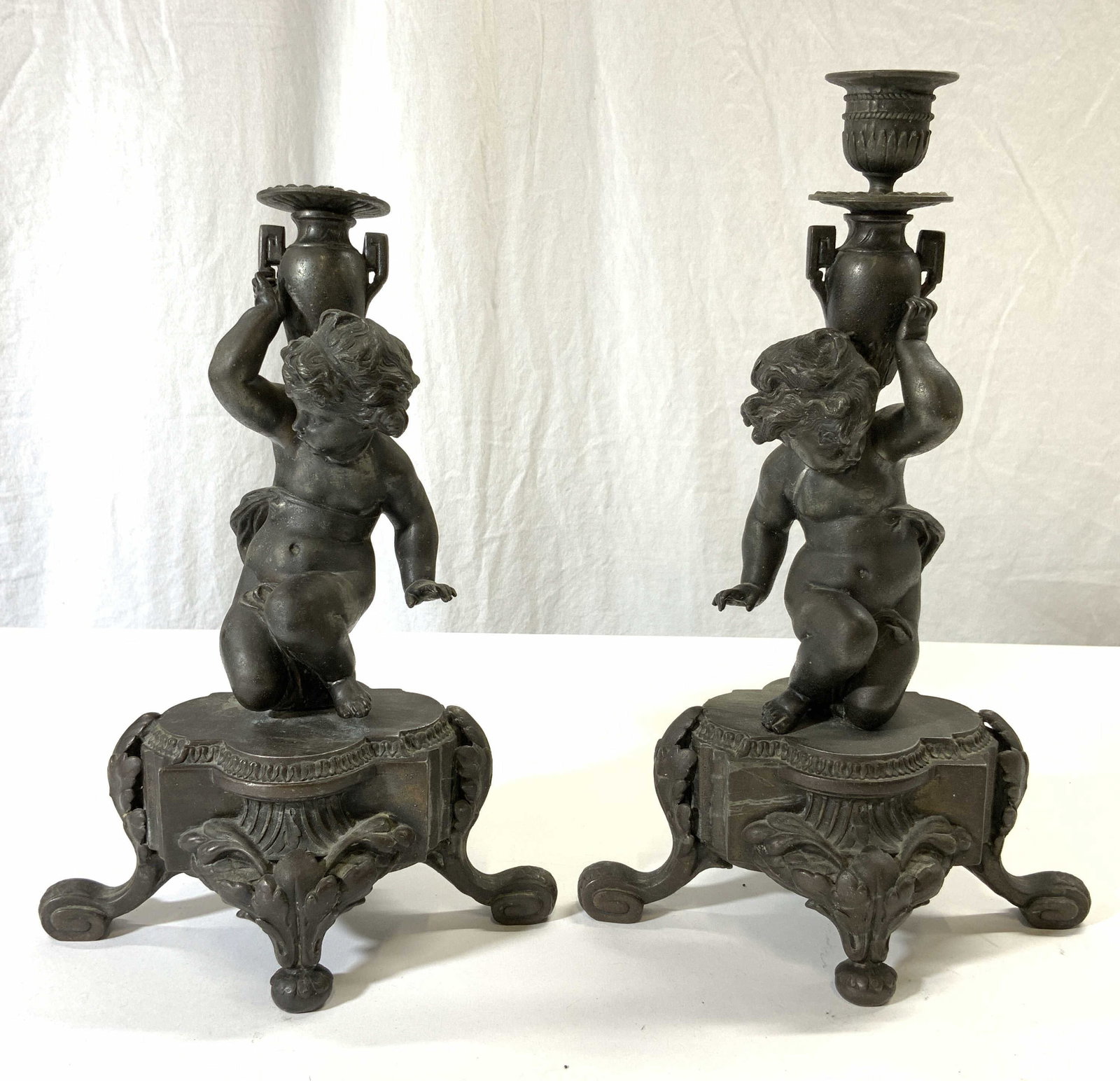 Pr Vtg Victorian Bronze Footed Cherub Candlesticks (1 of 9)