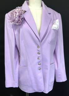 PIACENZA ORYLACTUS ESCADA Angora Wool Blazer: Luxury Lilac Balazer, made in Germany. For ESCADA by PIACENZA ORYLACTUS / MARGARETHA LEY. size 42, sikver tone signed ESCADA buttons. Labeled ESCADA golf. 60% angora rabbit 30% new wool, 10% angora wo