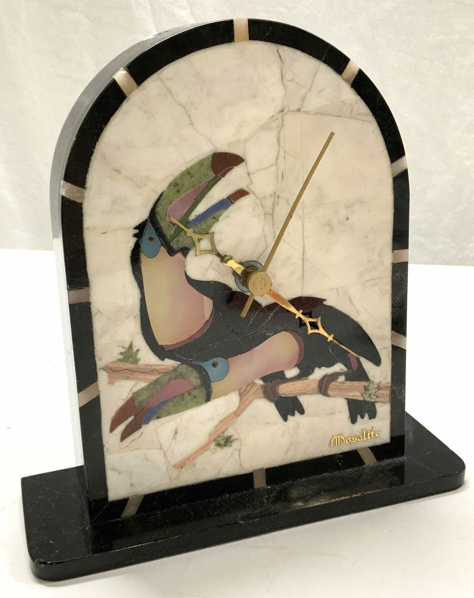 Mosalite Pietra Dura Toucan Stone Clock, Brazil (1 of 9)