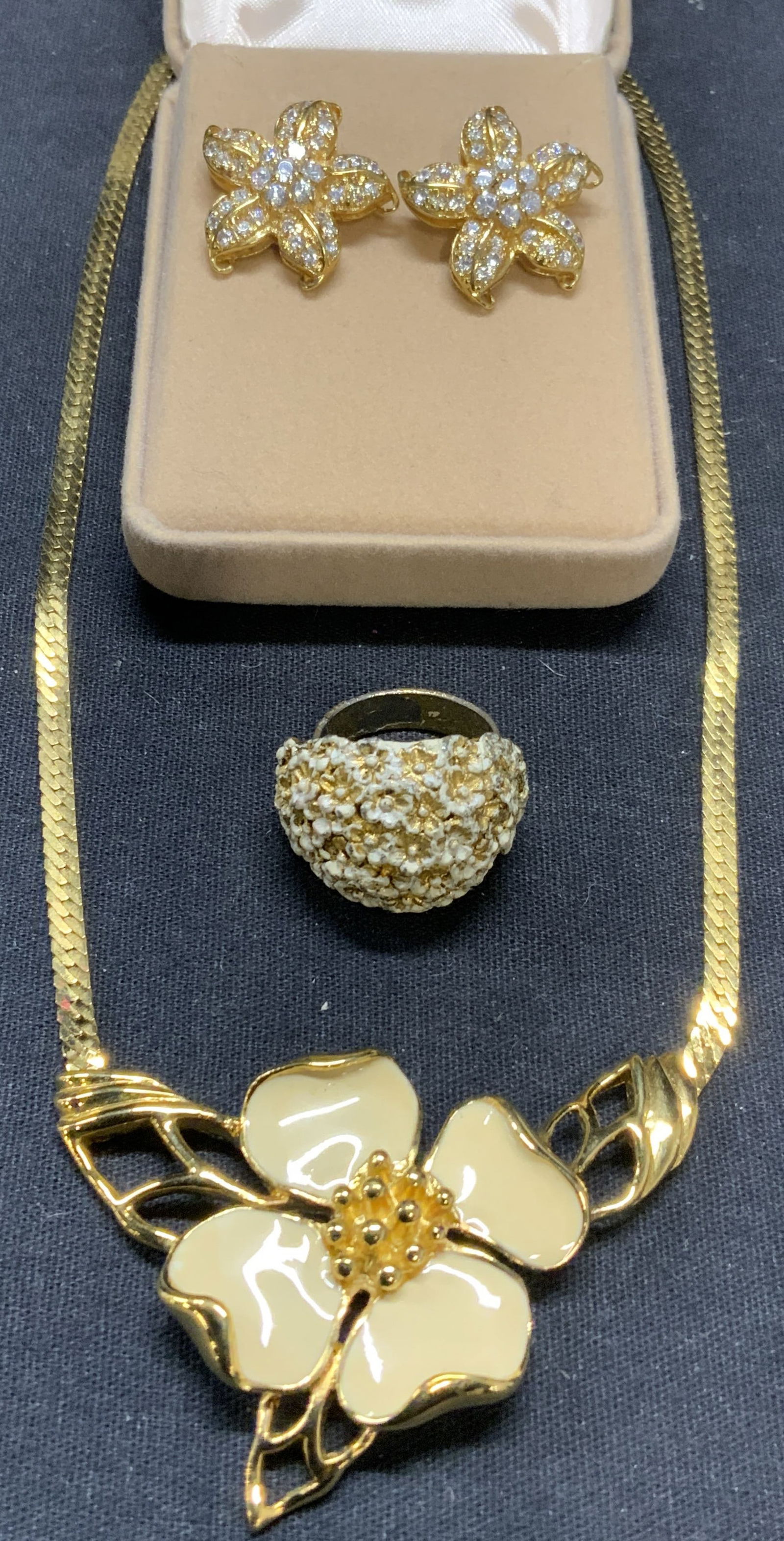 Lot 3 Trifari Gold Tn Flower Necklace, More (1 of 10)