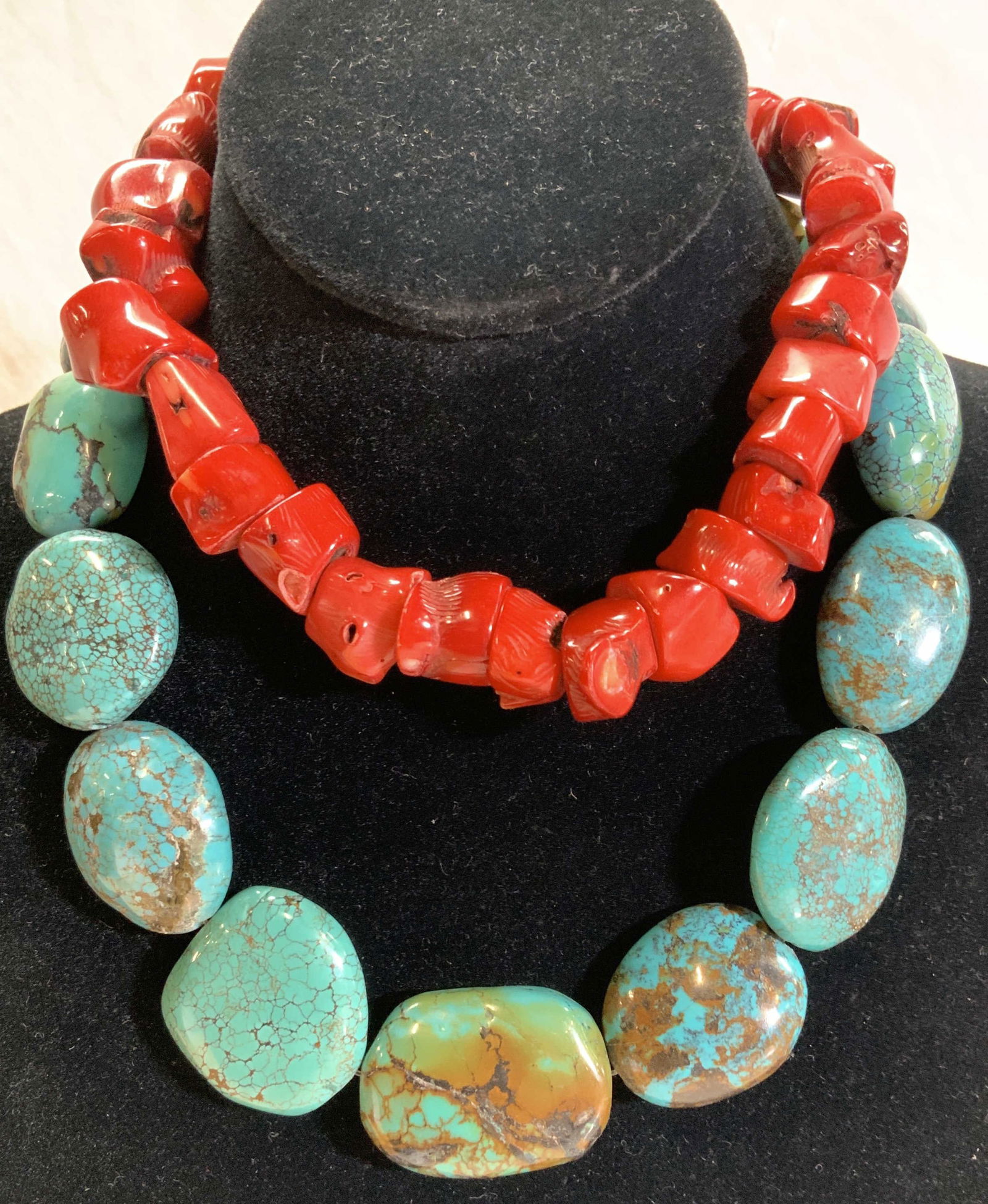 2 Unfinished Turquoise, Red Coral Necklaces (1 of 6)