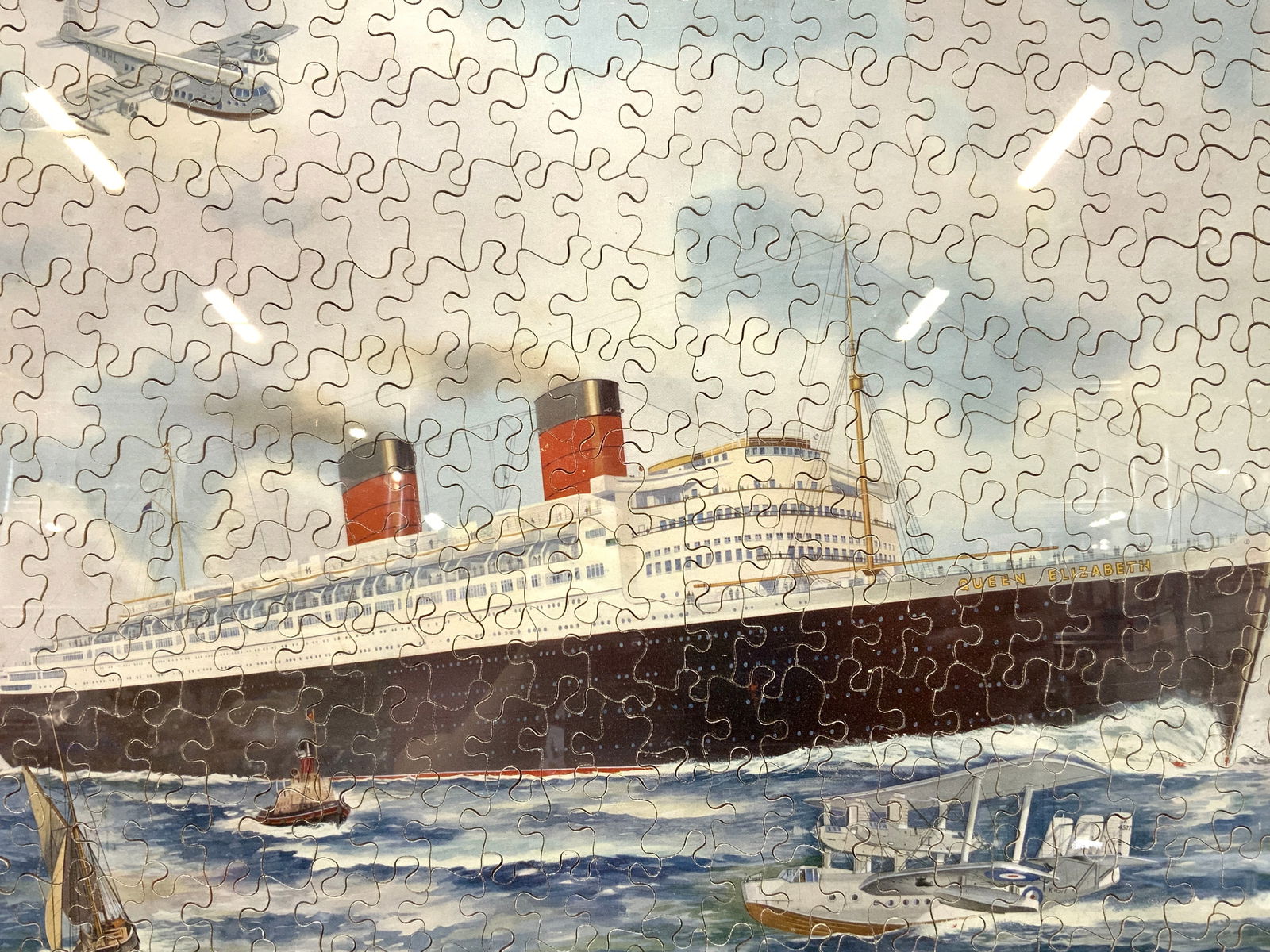 Vintage Queen Elizabeth Cruise Ship Framed Puzzle (1 of 8)