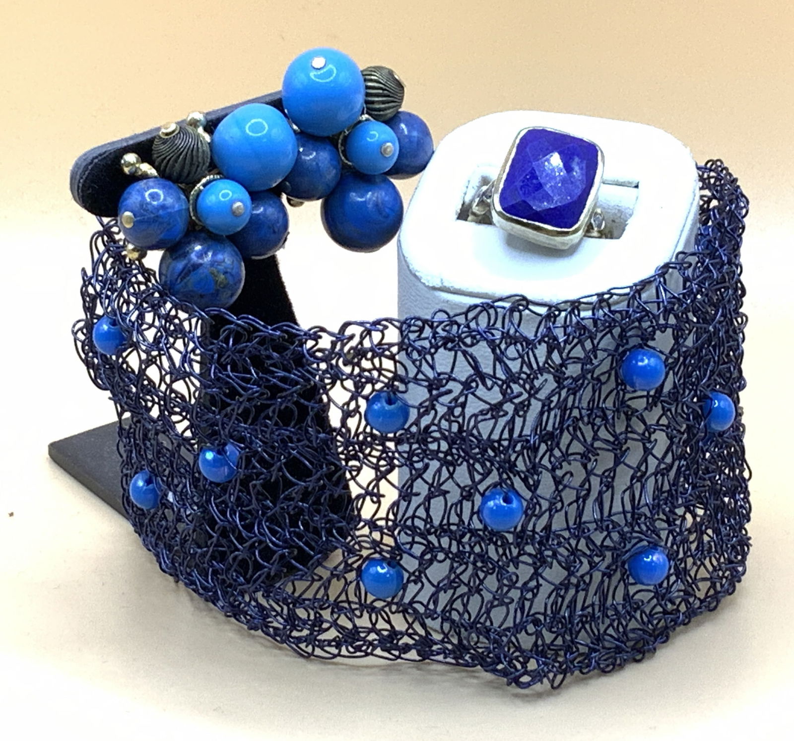 Hattie Carnegie Clip On Earrings, Lapis Ring, 4 (1 of 7)