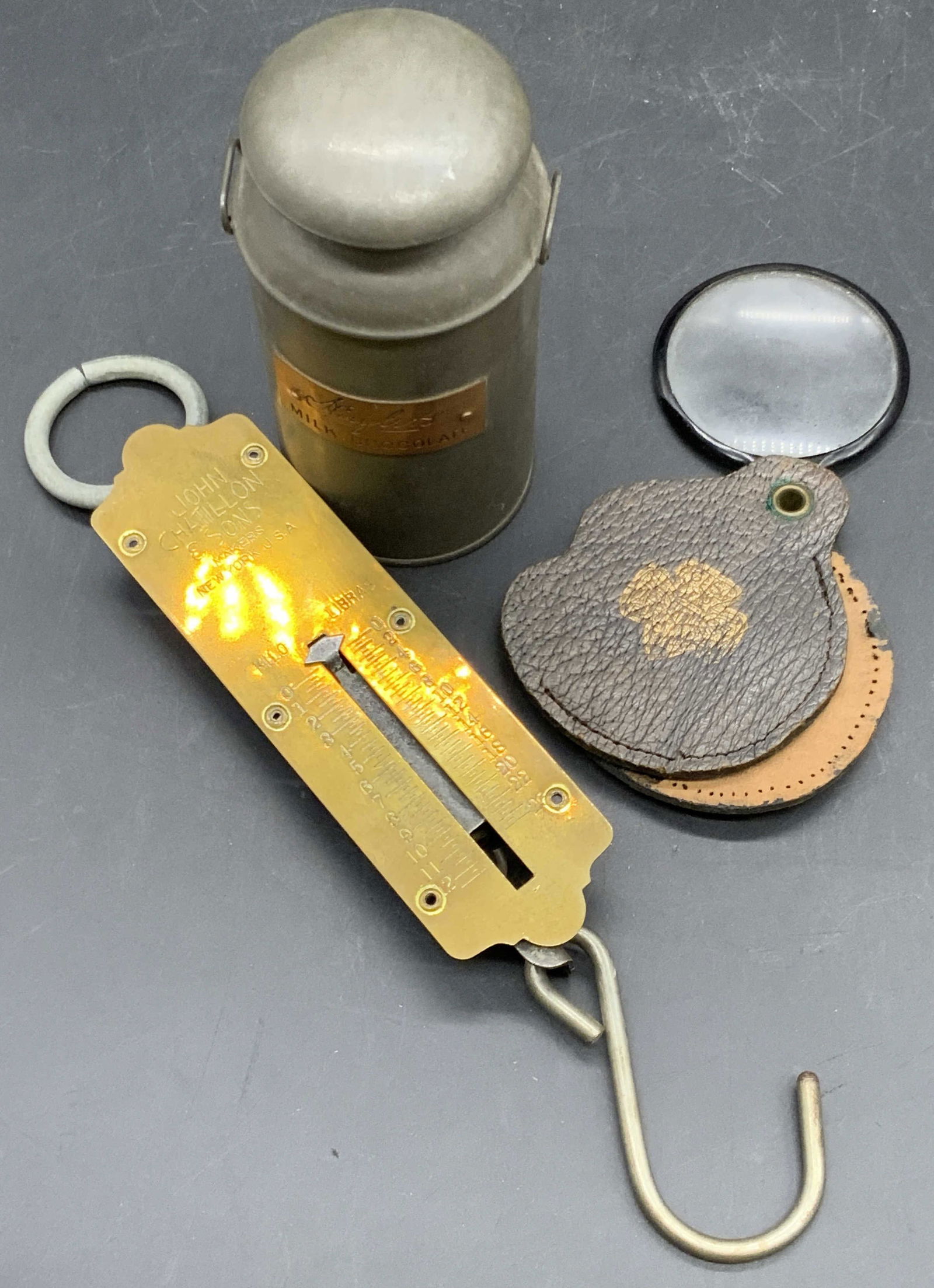 Lot 3 Vintage Scale, Milk Can Figural, & Magnifier (1 of 11)