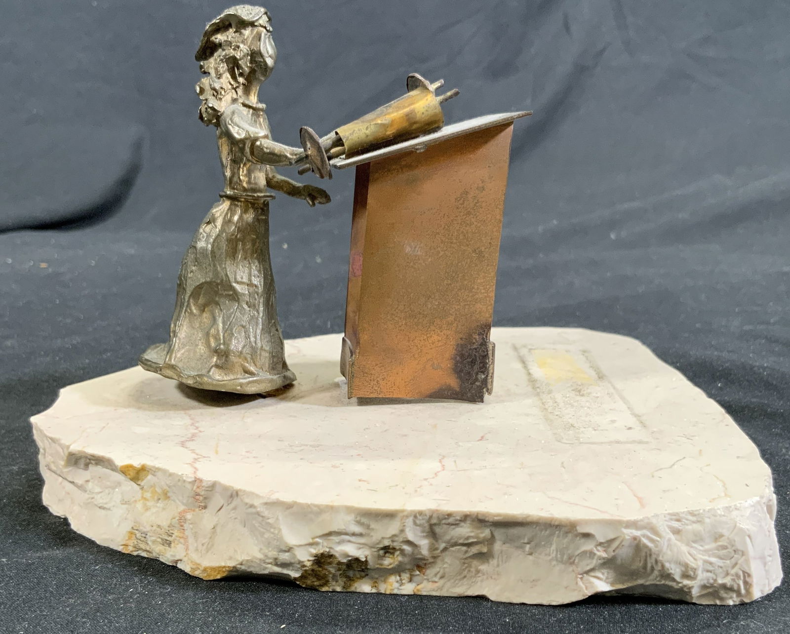 G ROSENTHAL Vtg Stone Base Brass Female Figure (1 of 8)