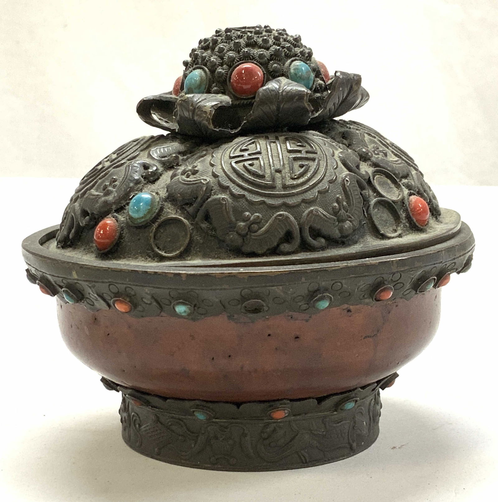 Asian Metal Lacquered Trinket Lidded Trinket Bowl (1 of 6)