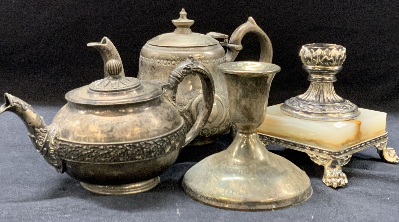 4 Vintage Silver Plate Tea Pots & Candle Holders (1 of 8)
