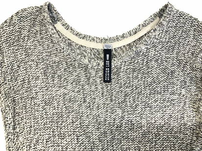 Design Lab Black & White Cotton Sweaters, 2: Design Lab by Lord & Taylor thin knit sweater with wide scoop neck and elbow patches. Blck and white cotton knitwear, size Small/ Petite. 21-24 in. L Sweater, designer Design Lab by Lord & Taylor swea