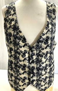 VALENTINO Silk Graphic Print Face Vest, Italy: Signed Designer Valentino Intimo Silk Vest with graphic print of portrait of a lady. Backside is linen and cotton. Size Medium. Designer Valentino, Made in Italy clothing, Valentino Vest, Graphic Prin