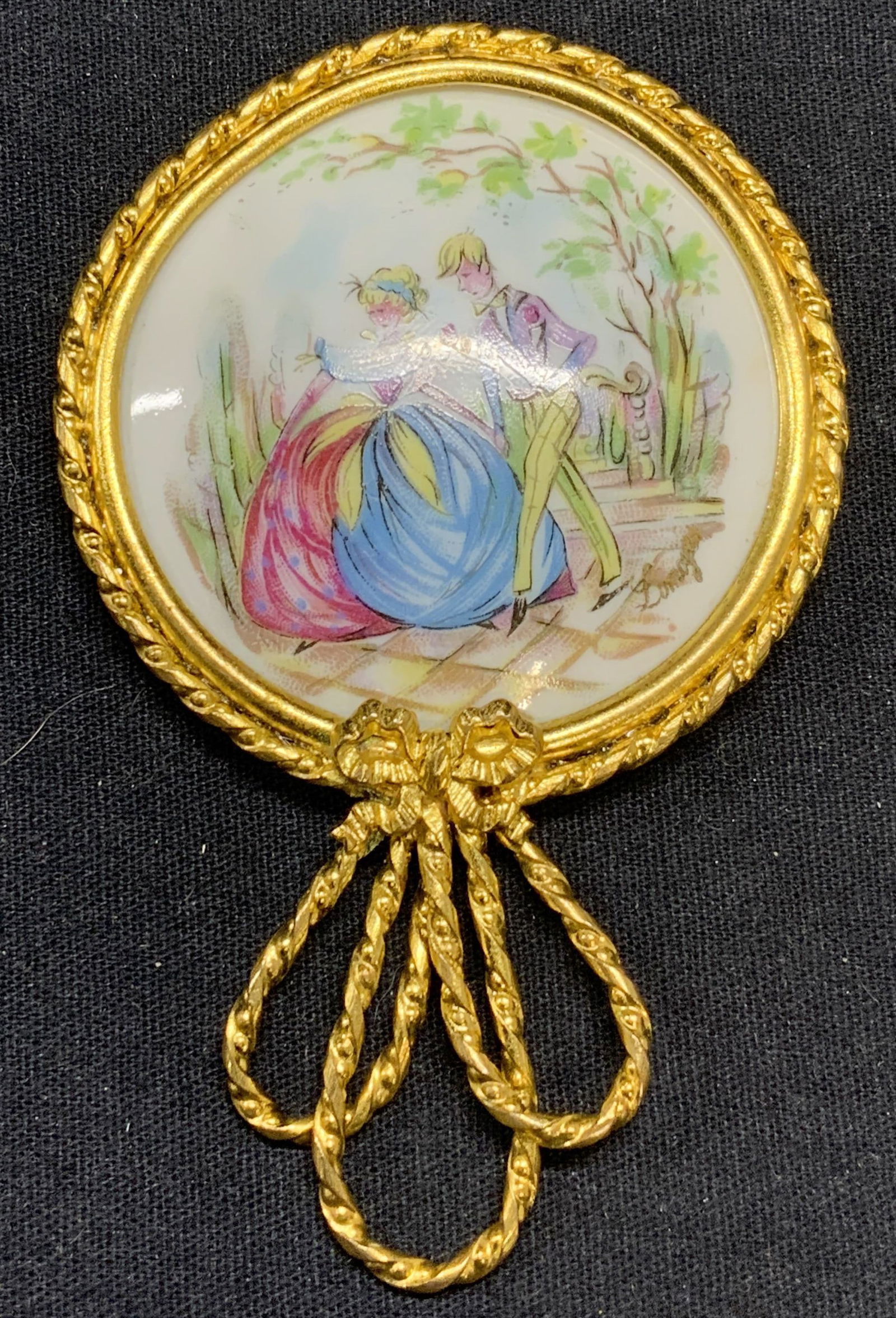 Gold Tone Hand Painted Porcelain Hand Mirror (1 of 6)