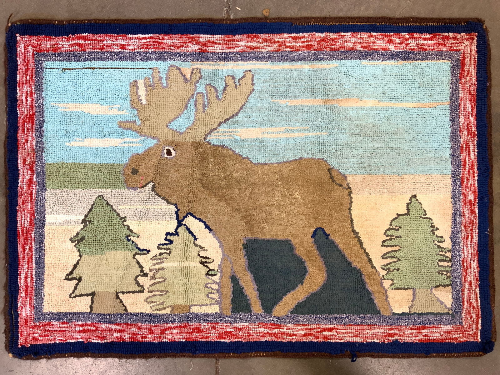 Vintage Hooked Rug W Image Of Moose (1 of 6)
