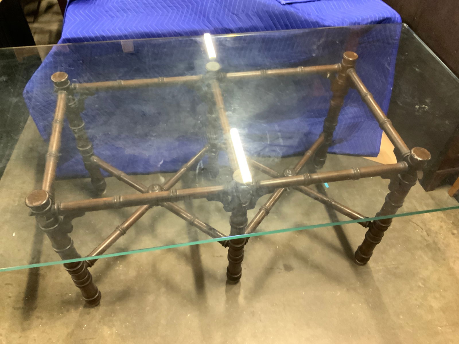 Large Dark Wood Bamboo Style Glass Dining Table (1 of 11)