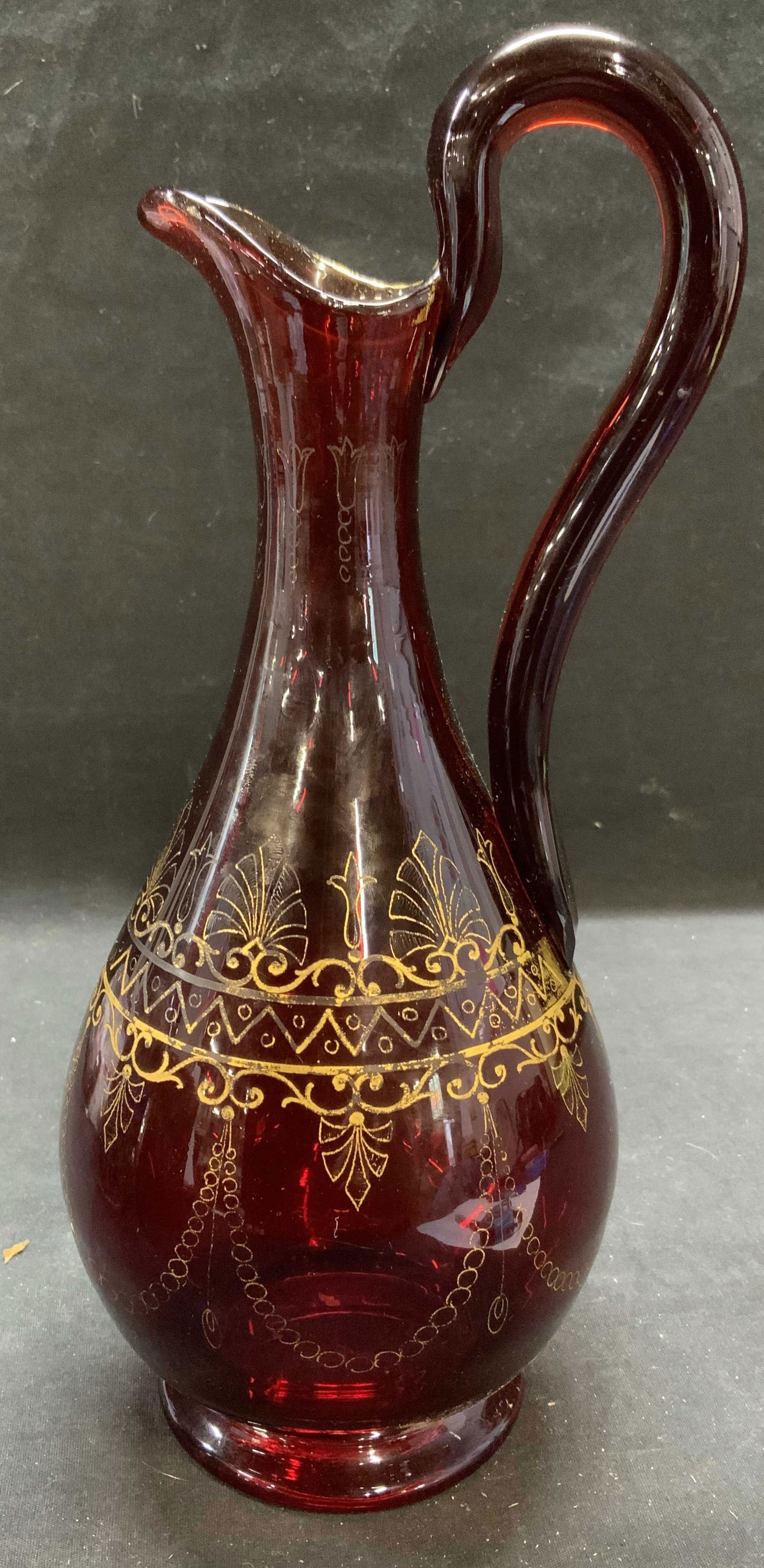 Antique Gilt Cranberry Bohemian Glass Pitcher (1 of 8)
