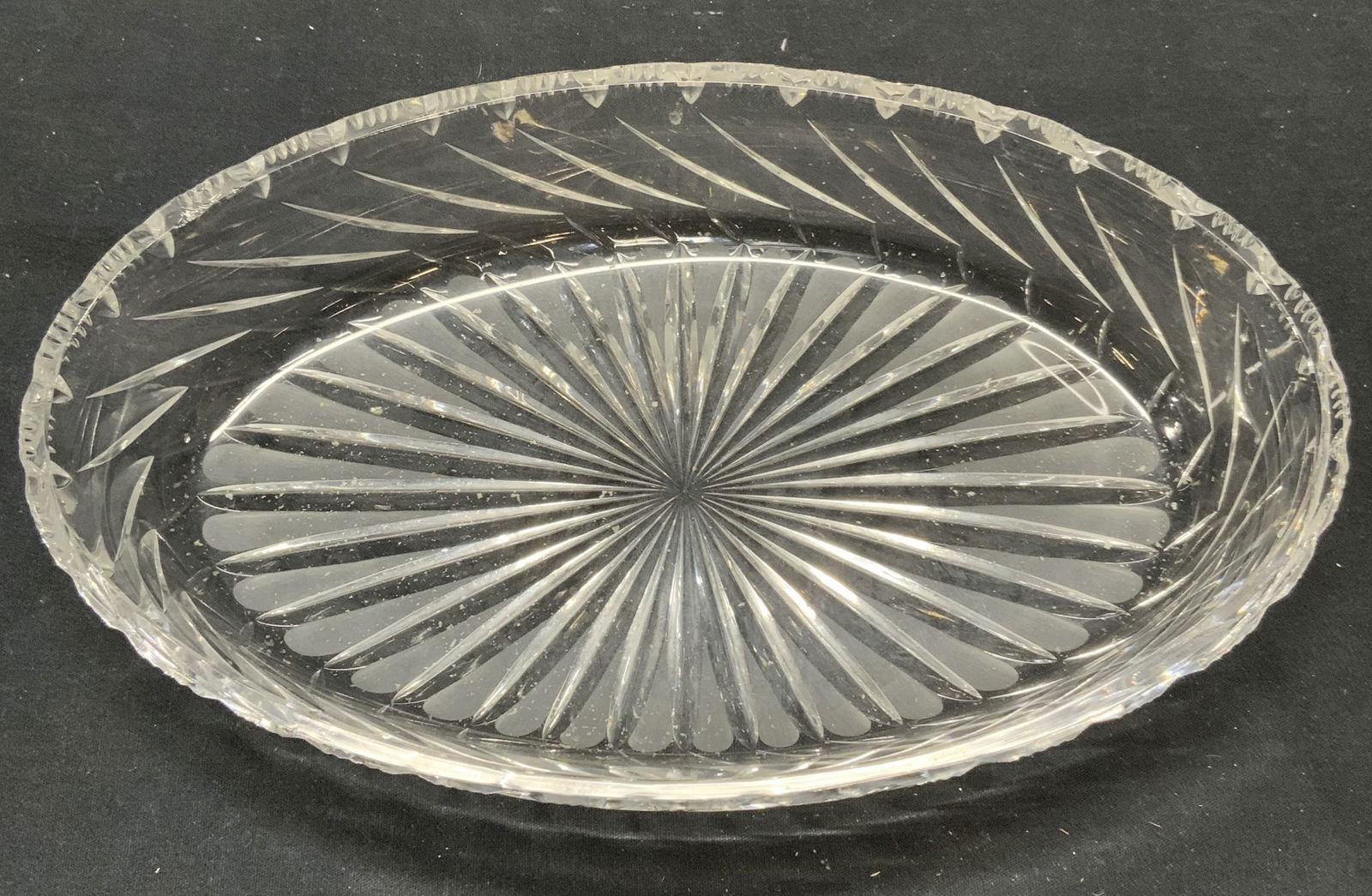 Thick Walled Cut Crystal Oblong Bowl (1 of 6)