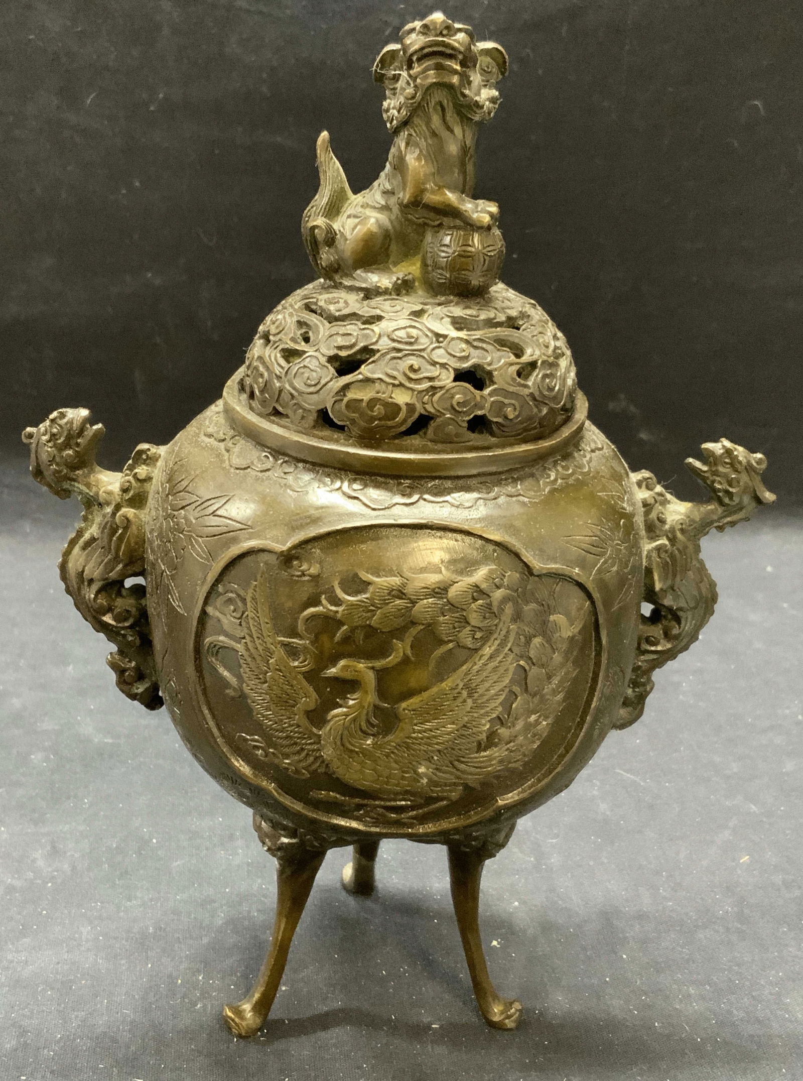 Stamped Chinese Bronze Foo Dog Incense Burner (1 of 6)