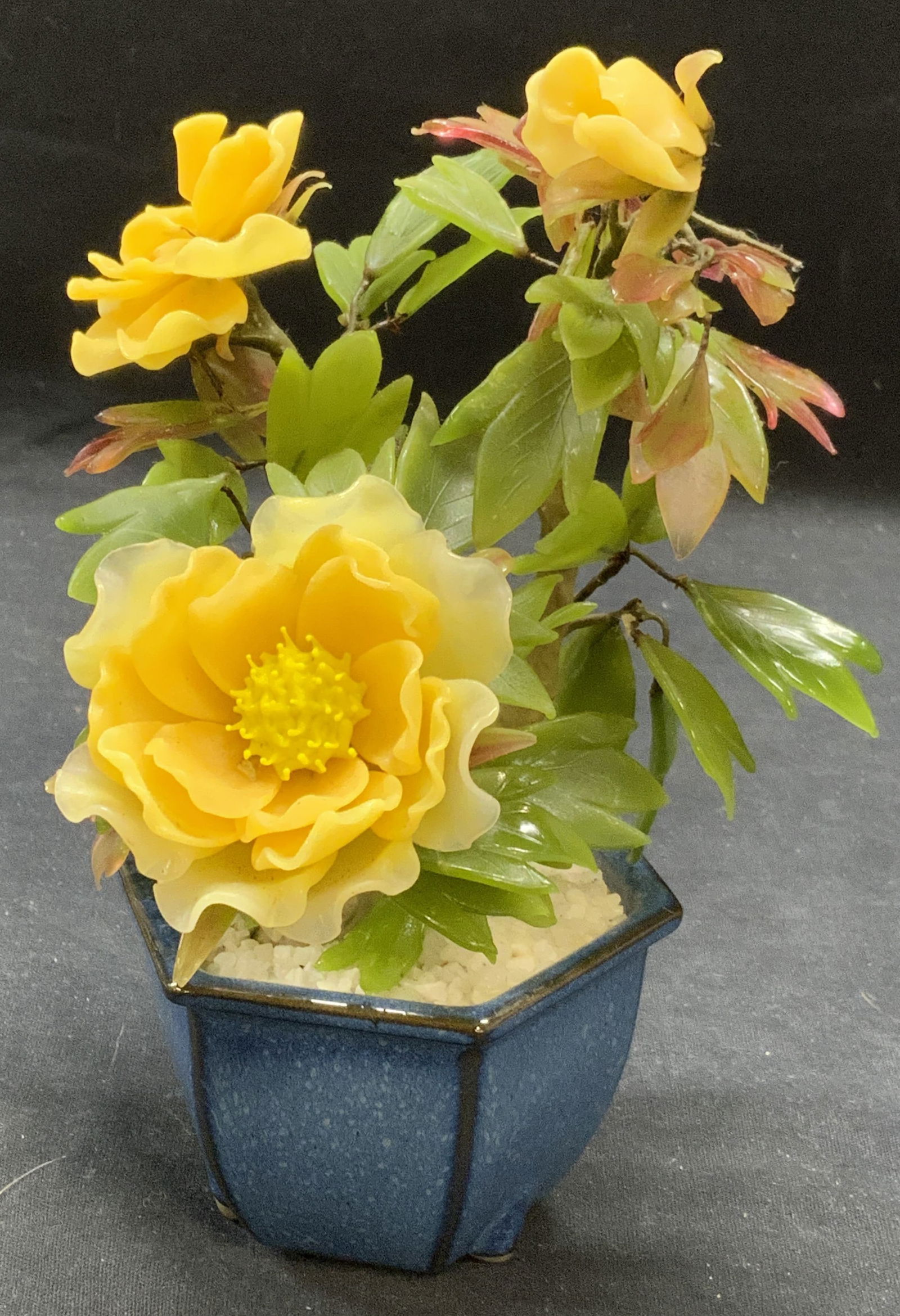 Glass & Ceramic Flower Pot Figurine, Japan (1 of 7)