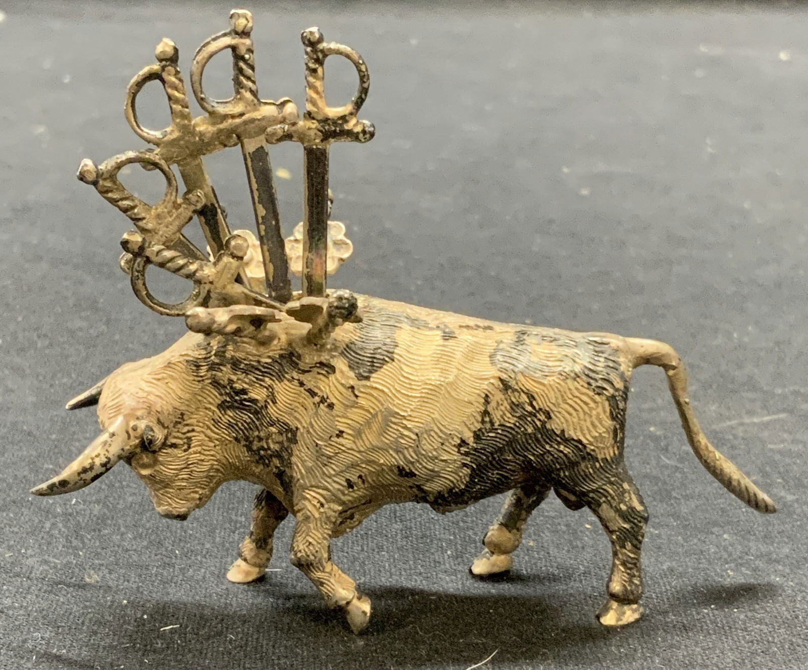 Sterling Silver Bull Toothpick Holder, Sword Picks (1 of 7)