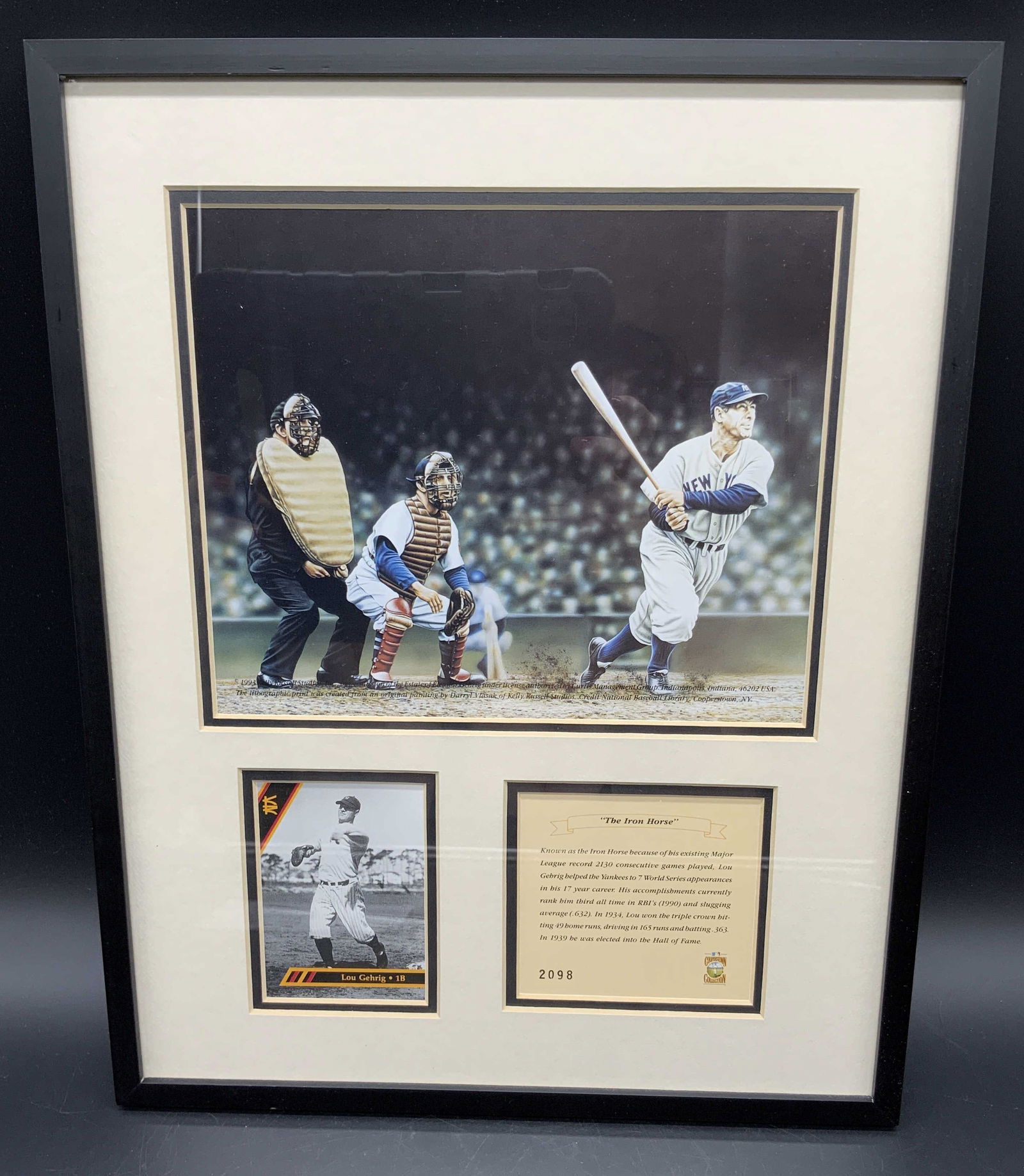 LOU GEHRIG The Iron Horse Framed Lithograph & Card (1 of 13)