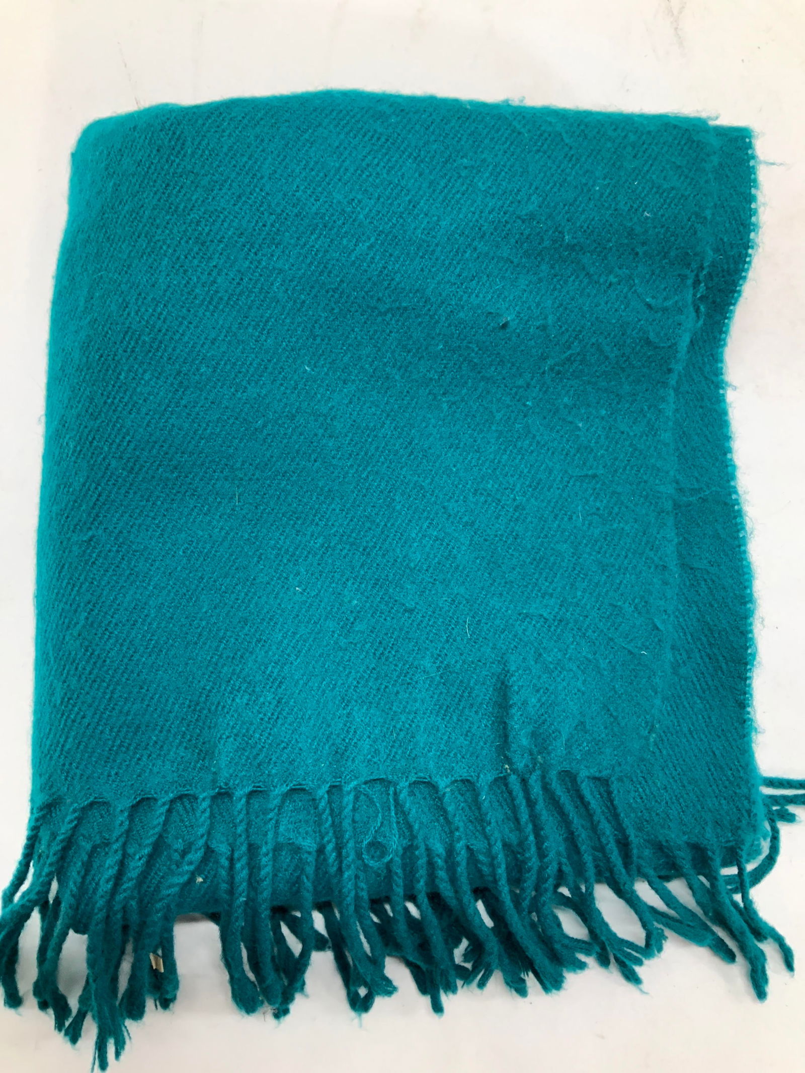 FENDI Teal Wool Scarf with Tassels, Italy (1 of 6)