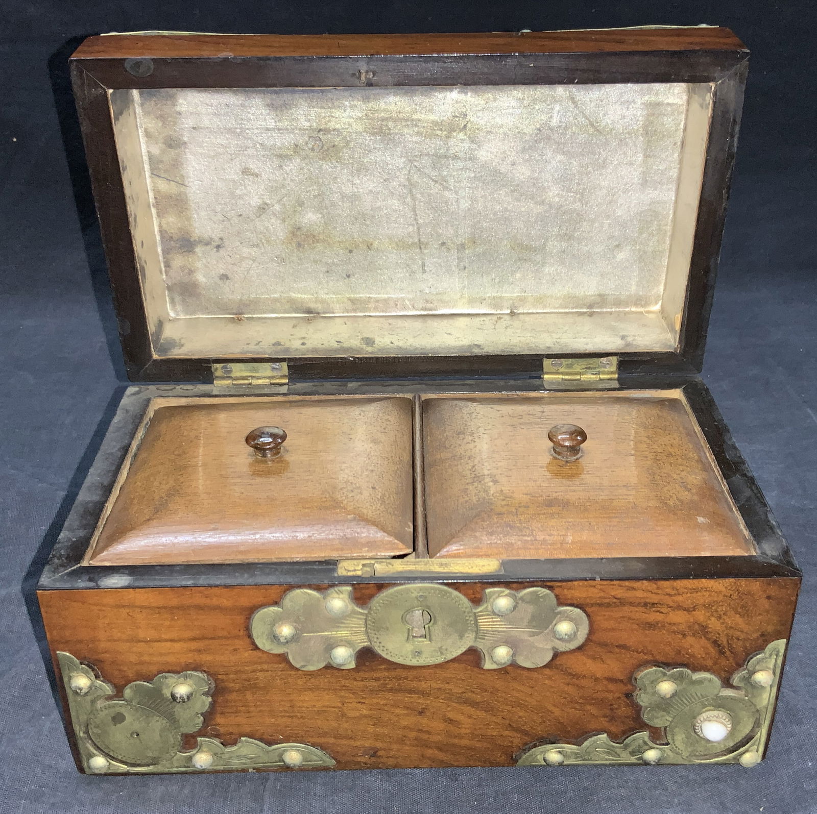 Antique Brass & Oak Tea Caddy Box (1 of 10)