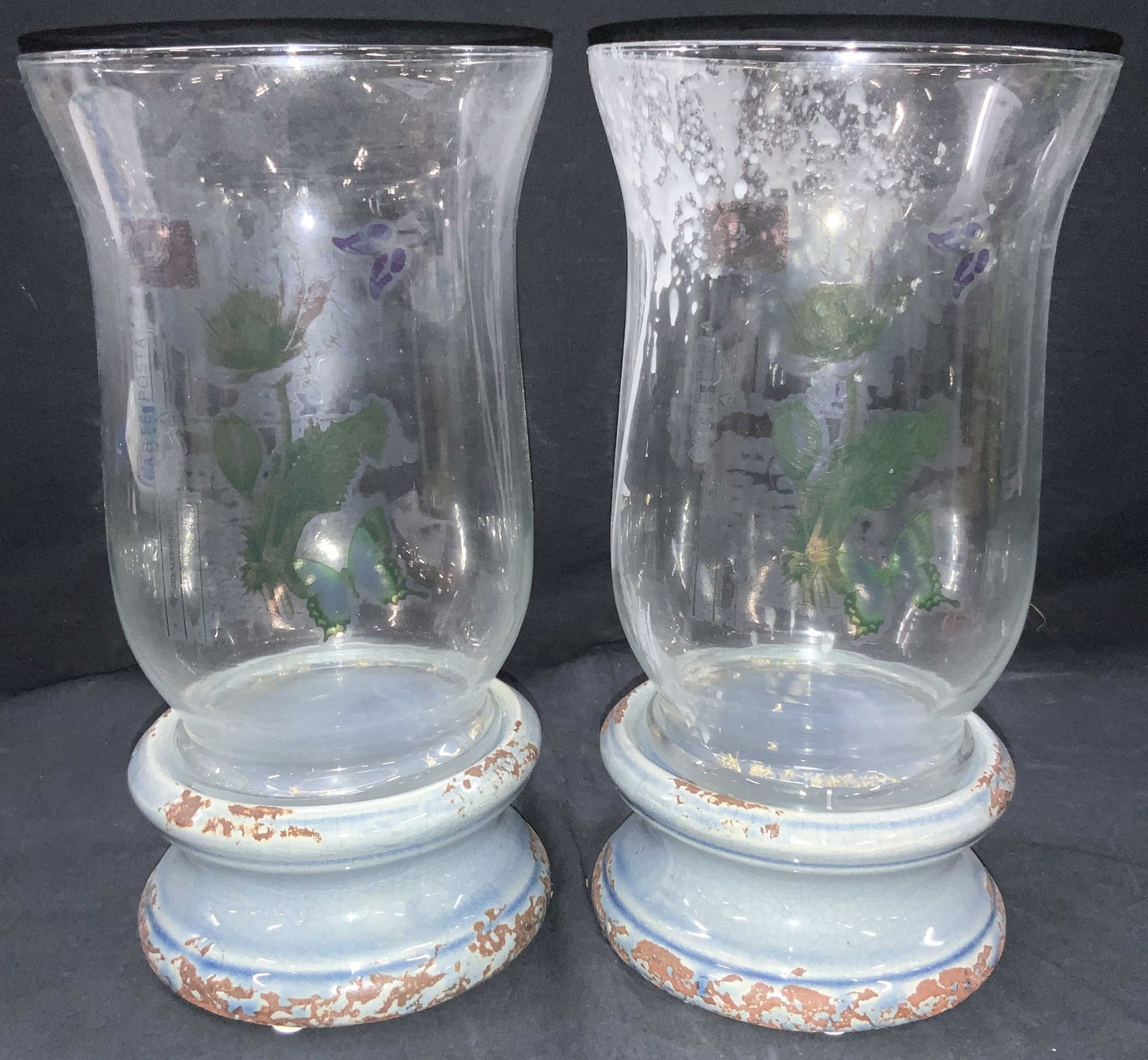 Pr Ceramic & Glass Hurricane Candle Holders (1 of 8)