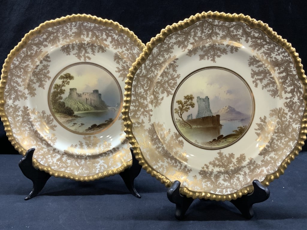 Pair SPODE & TIFFANY Gilt Castle Porcelain Plates (1 of 7)
