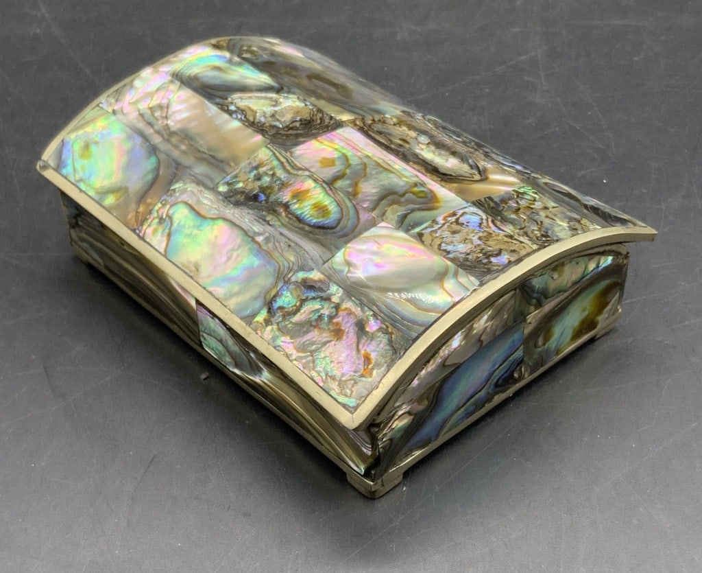 Alpaca Silver Abalone Shell Trinket Box, Mexico (1 of 12)