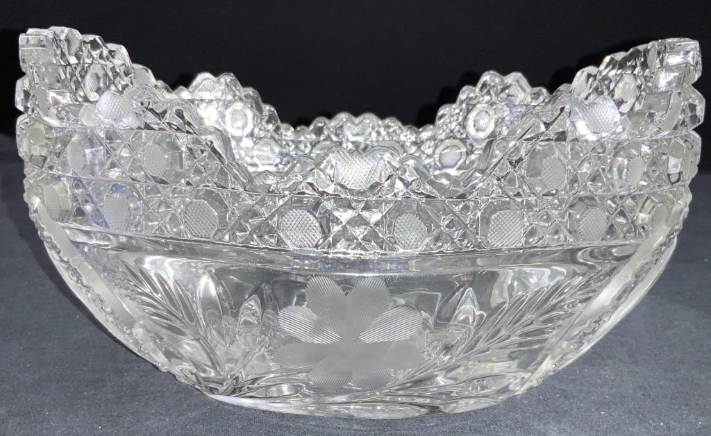 Thick Walled Sawtooth Cut Glass Bowl (1 of 6)