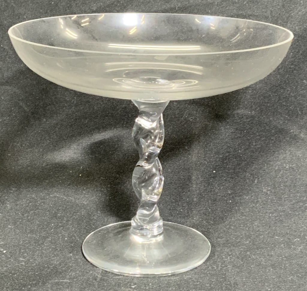 Hand Blown Crystal Tazza: Crystal Tazza with a twisted stem, hand blown. Measures 7 in. Diameter , 6 in. Ht. Crystalware, Crystal Tazza, Crystal Dessert Tazza, Hand blown crystal, Crystal tableware, Elegant Serverware, decorat