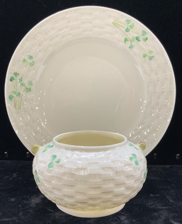 BELLEEK Porcelain Plate & Sugar Bowl, Ireland (1 of 6)