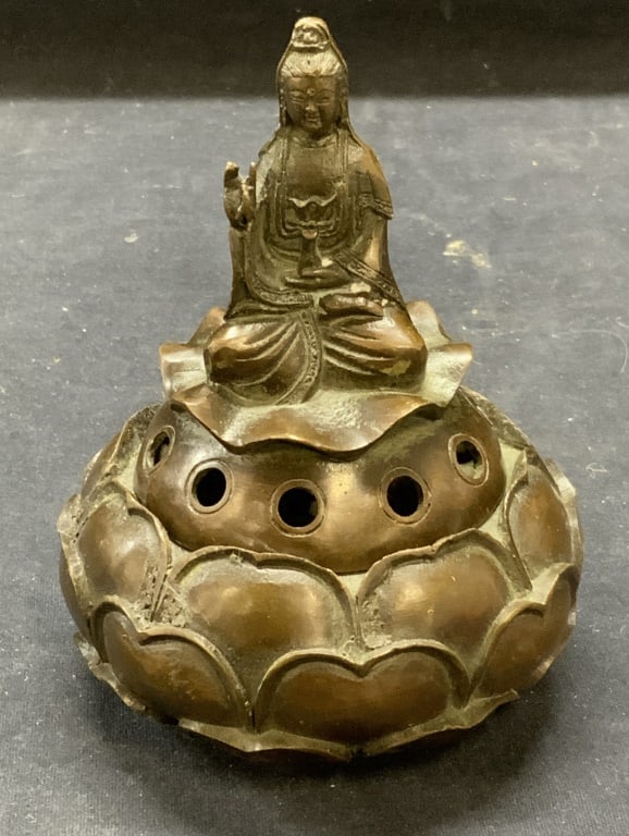 Stamped Chinese Bronze Lotus Incense Burner (1 of 6)