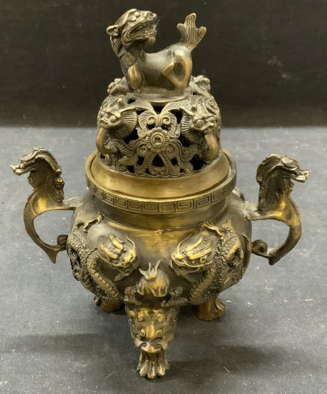 Stamped Chinese Bronze Foo Dog Incense Burner (1 of 6)