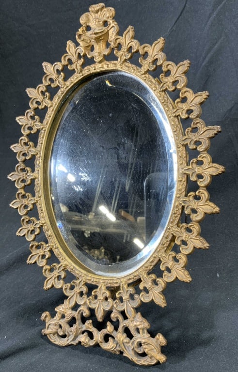 Vintage Brass Fleur De Lis Framed Mirror (1 of 7)