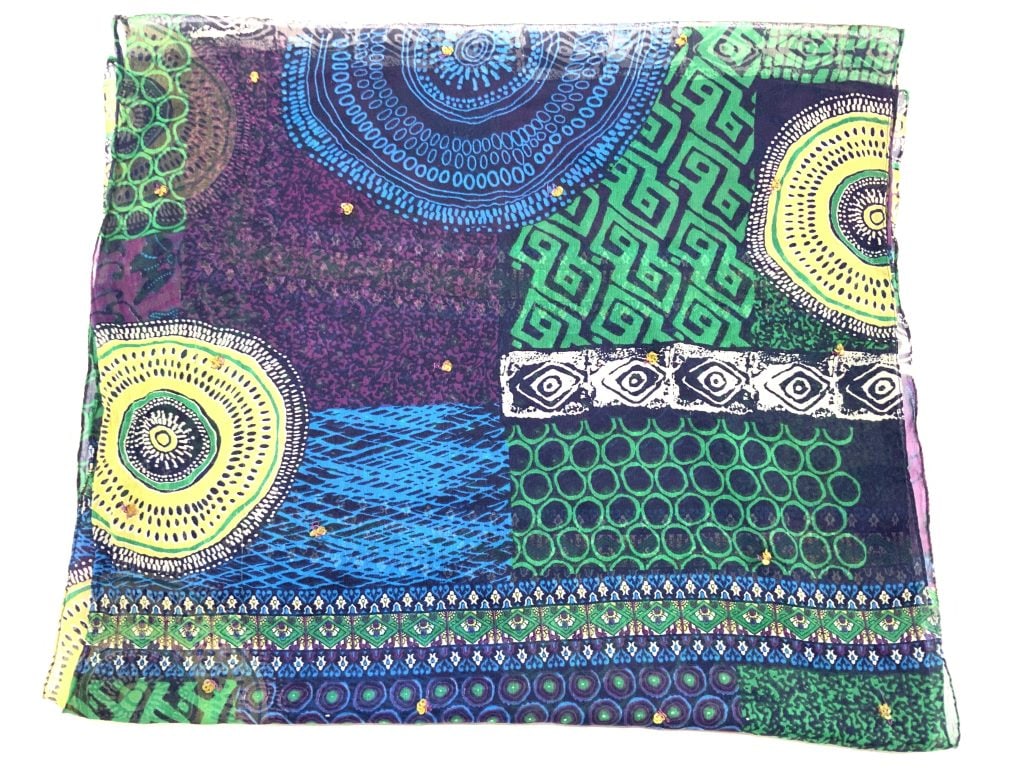 Multi Color Abstract Print Sheer Silk Scarf (1 of 6)