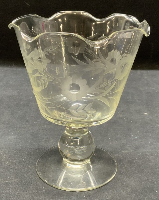 Etched Floral Glass Footed Compote (1 of 6)