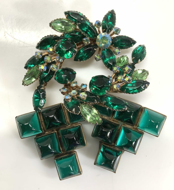 Bejeweled Wreath Brooch, Pair Dress Clips (1 of 7)