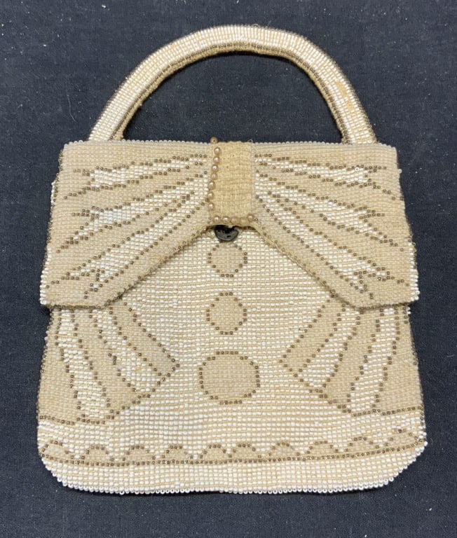 Vintage Beige Beaded Evening Handbag (1 of 6)