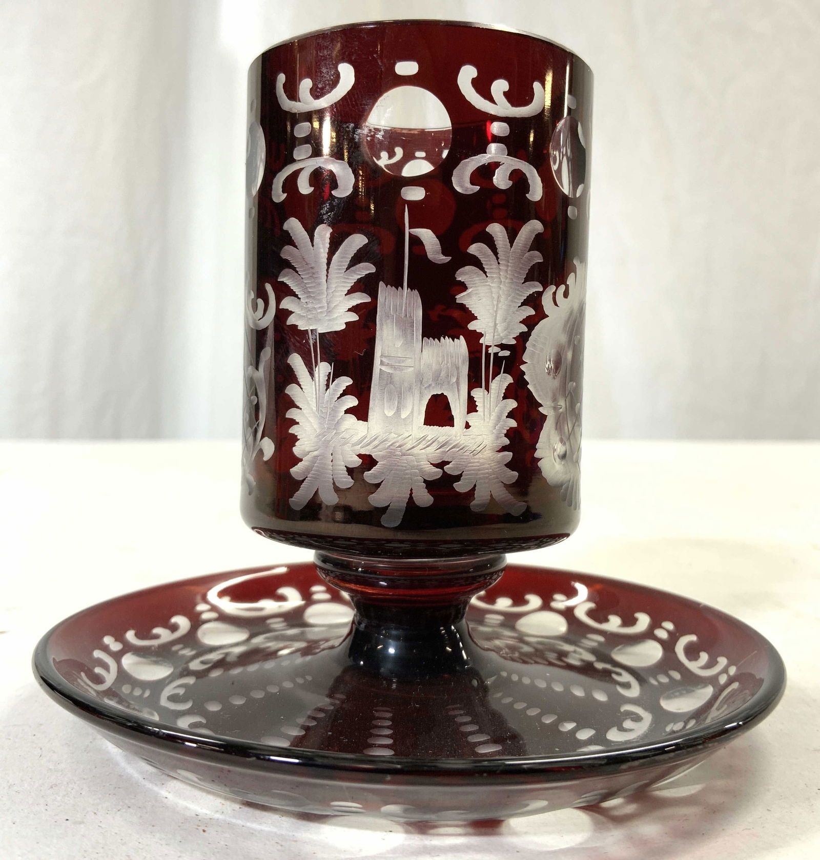 Vntg Bohemian Czech Glass Candle Holder (1 of 6)