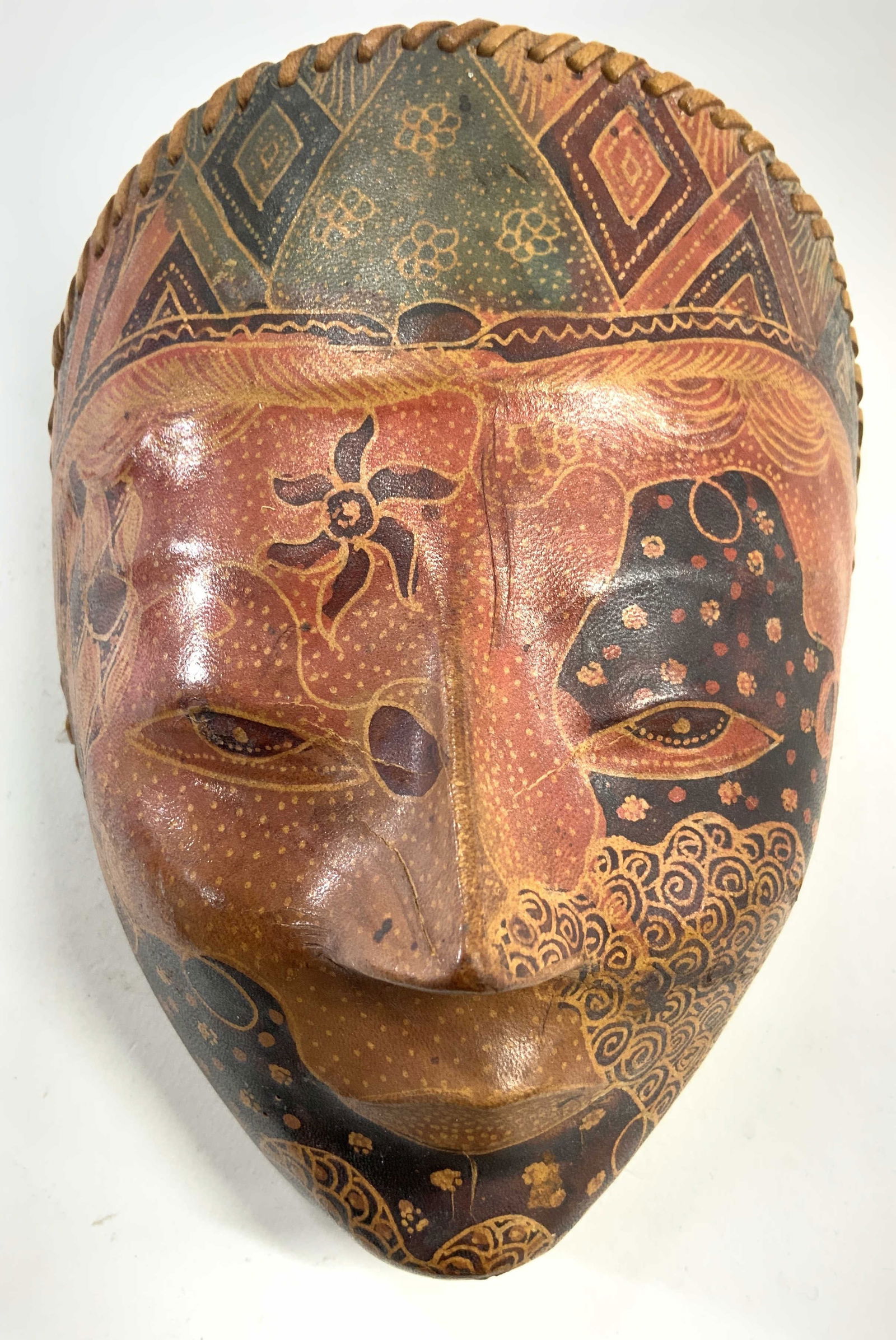 Vntg Leather Lined Tribal Wall Mask (1 of 6)