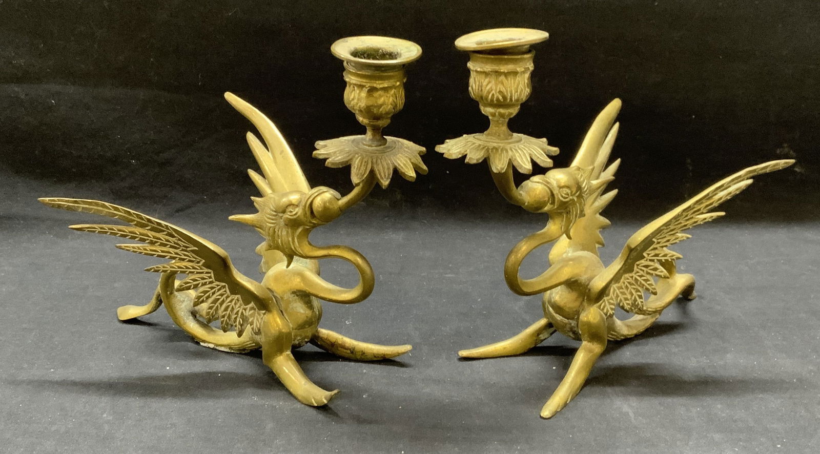 Pair vintage Brass Dragon Candlesticks (1 of 9)