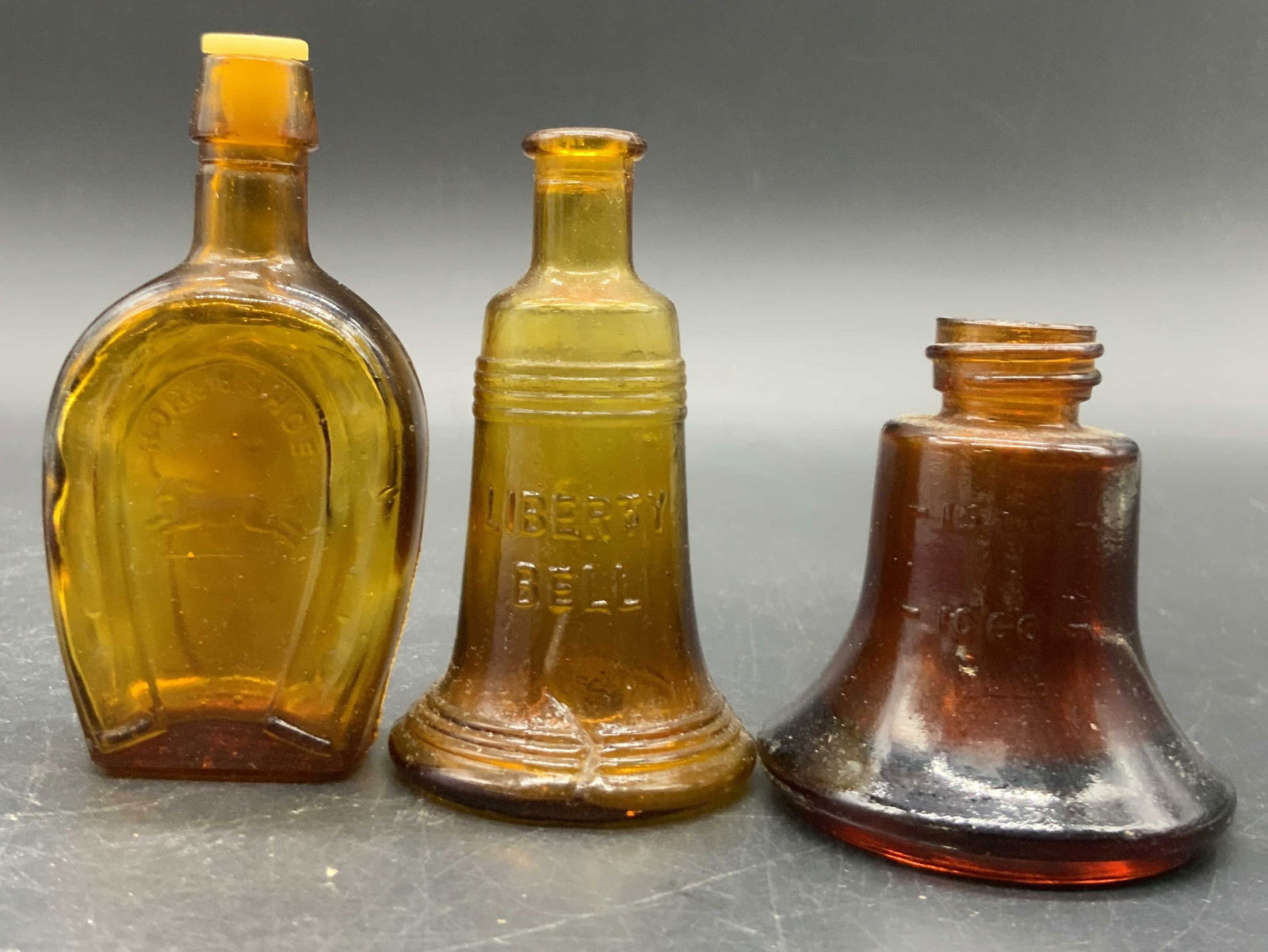 Lot 3 Amber Glass Mini Bottles, Liberty Bell &more (1 of 13)