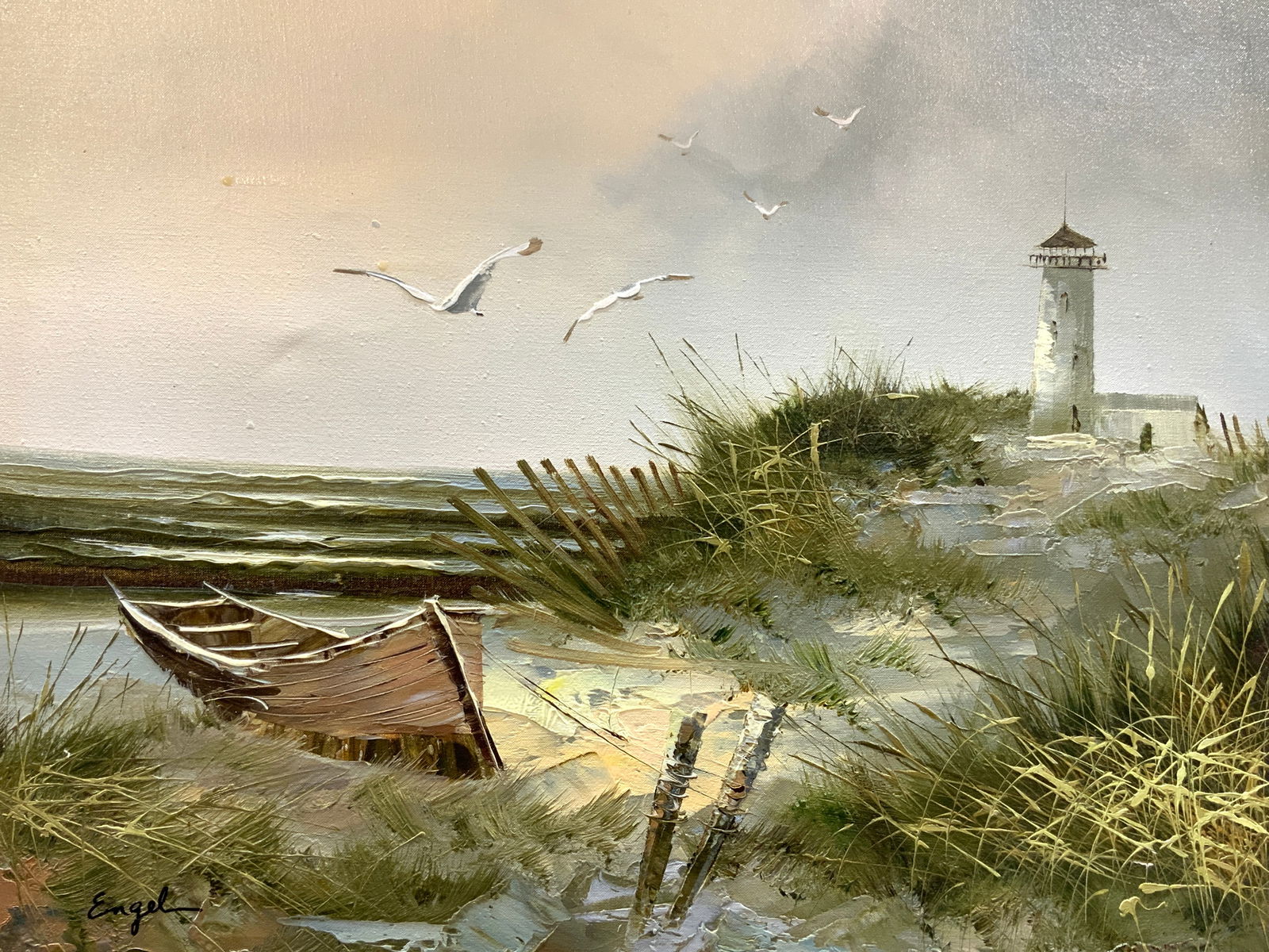 Engel Signed Seascape Oil Painting (1 of 9)