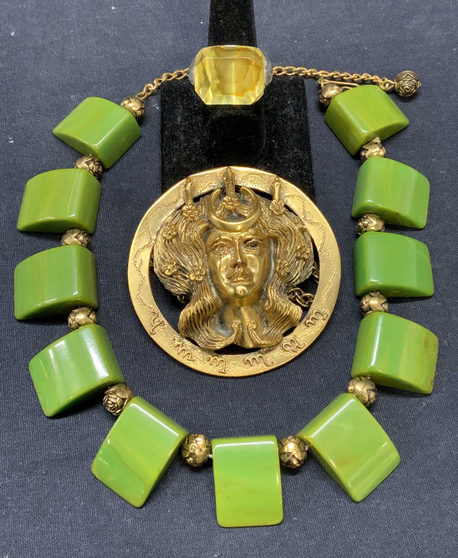 Lot 3 Signed Figural Pendant, Cocktail Ring, More (1 of 11)