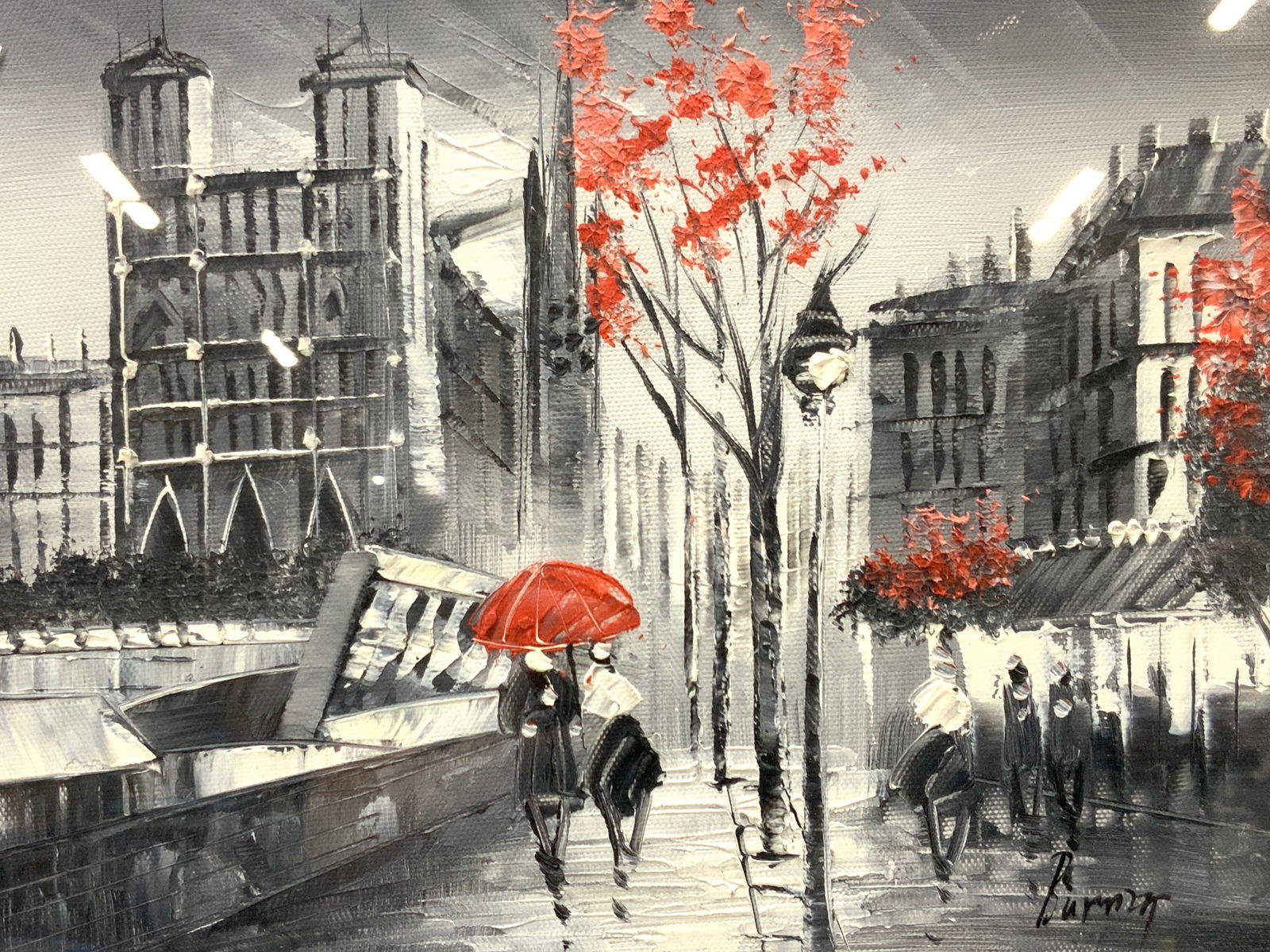 Burns Signed Street Scene Oil Painting (1 of 7)