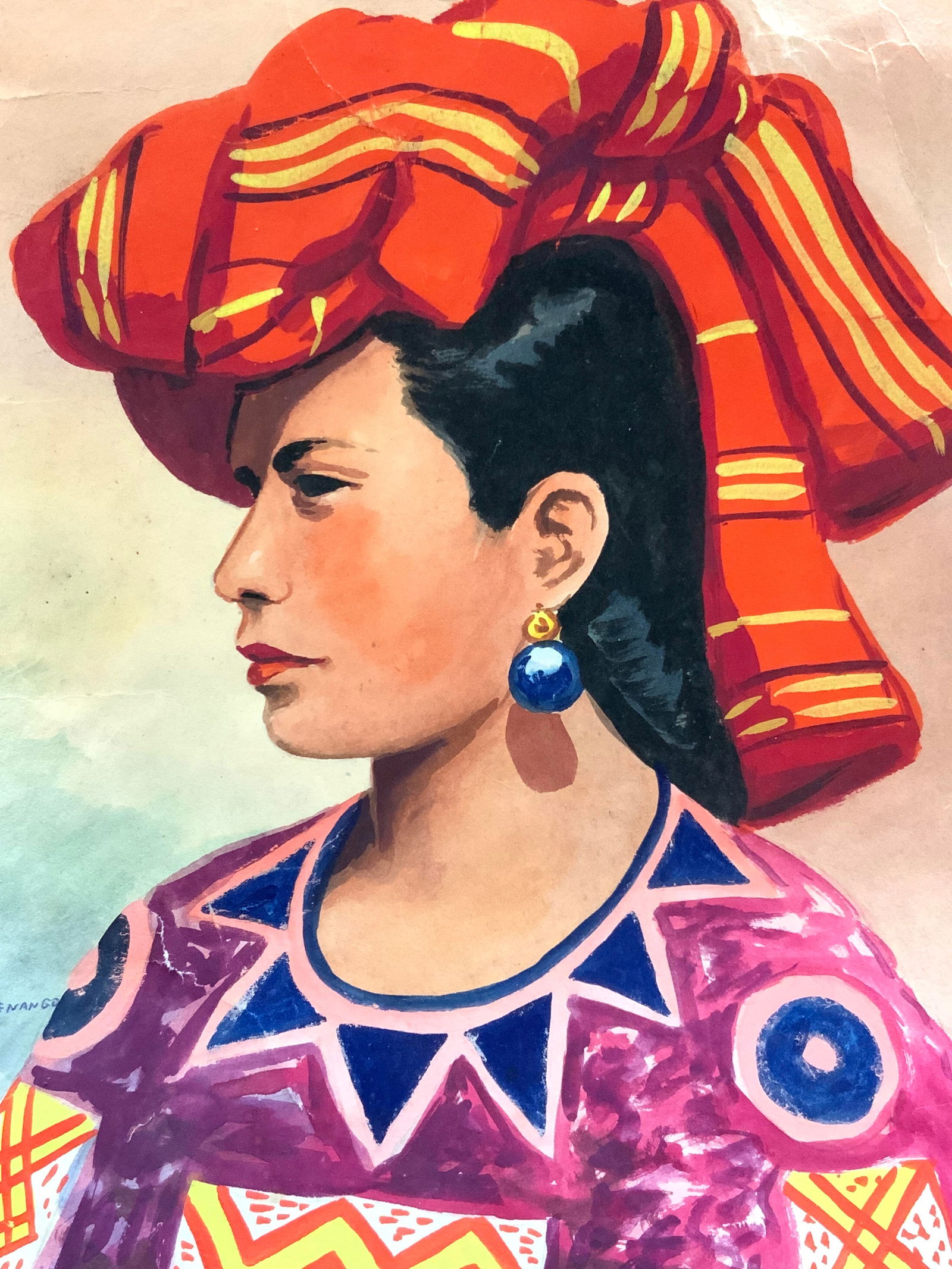Signed Mixed Media Guatemalan Woman Portrait (1 of 11)