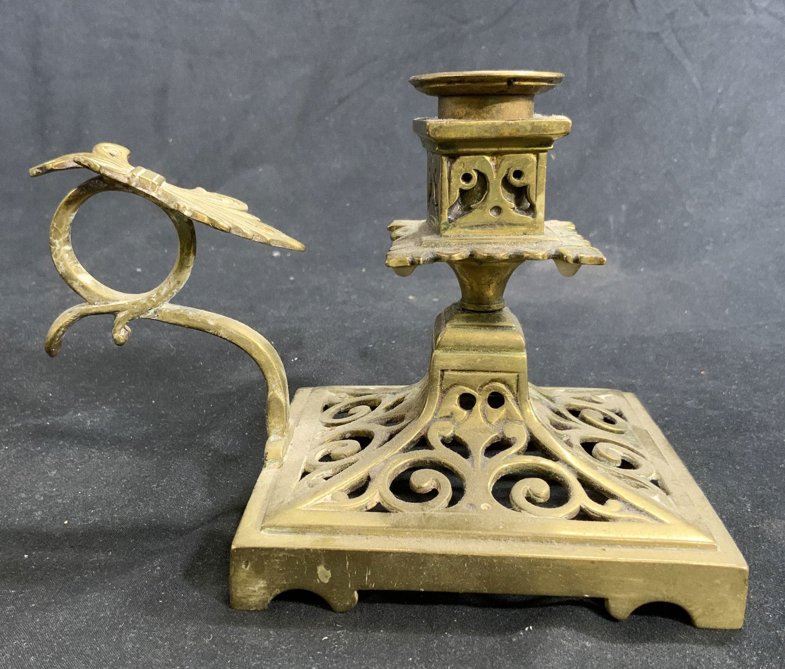 Antique French Brass Lattice Handle Candlestick (1 of 7)
