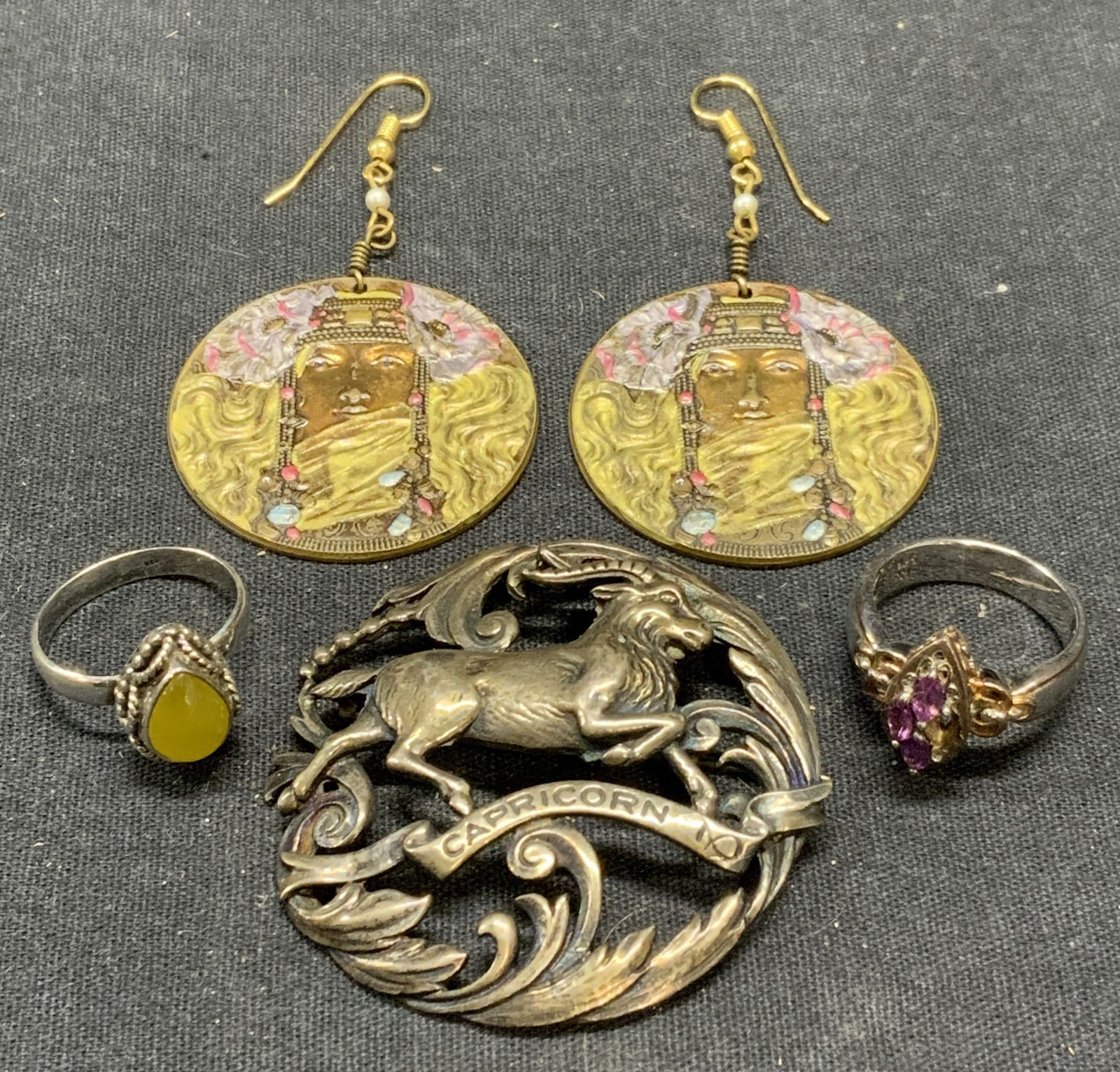 Lot 4 Sterling Silver Jewelry, Sellon Brooch, more (1 of 10)