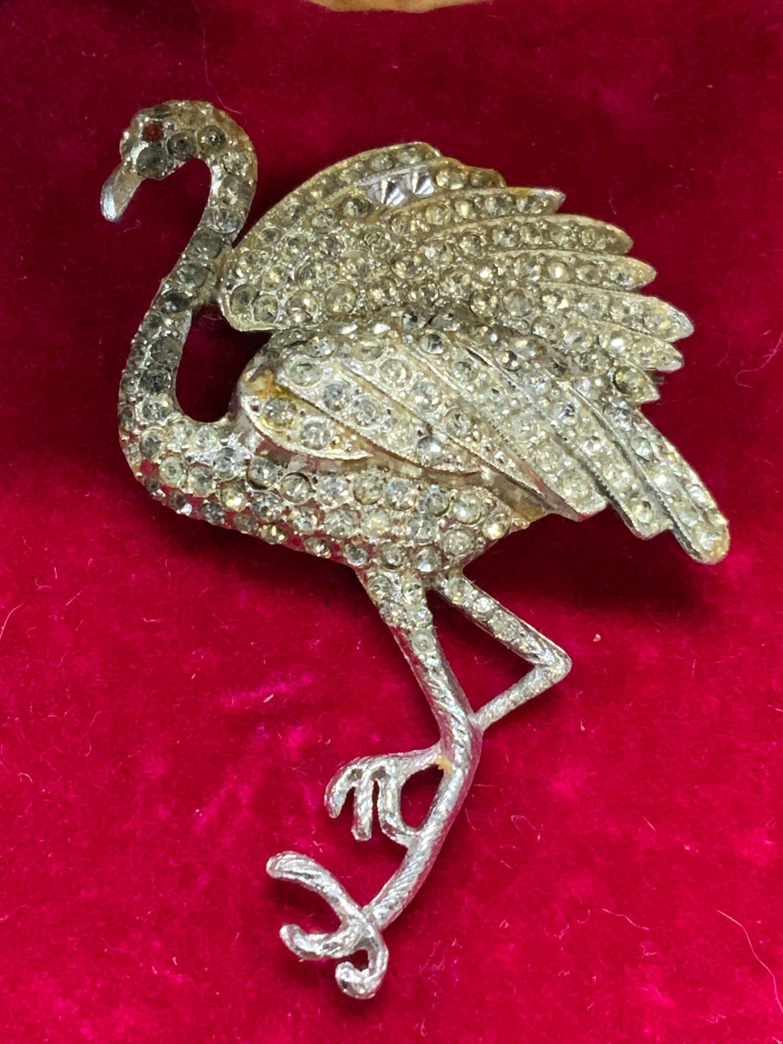 Vintage Silver Tone Crystal Flamingo Brooch (1 of 6)
